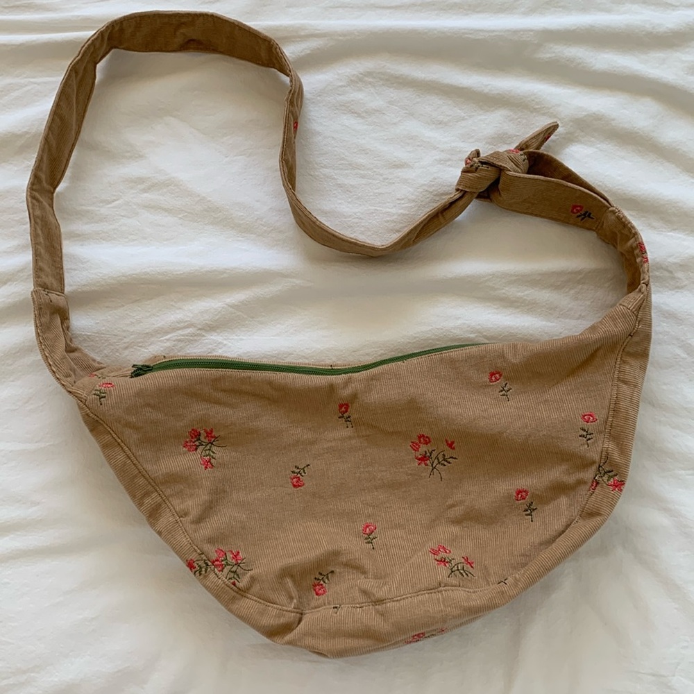 Corduroy Crossbody bag with embroidered roses